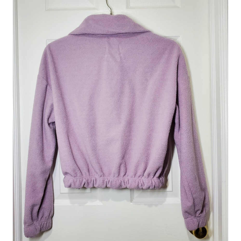 Urban Outfitters Lavender Plush Fleece 1/4 Zip Cropped Pullover Cinch Hem Sz S - Picture 10 of 12